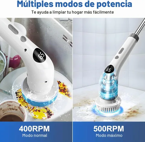 Vista 4 de Qimedo Cepillo Giratorio de Mano con Mango Largo Extendido, Cepillo Eléctrico Recargable para Limpieza, Cepillo Inalámbrico para Platos con 6