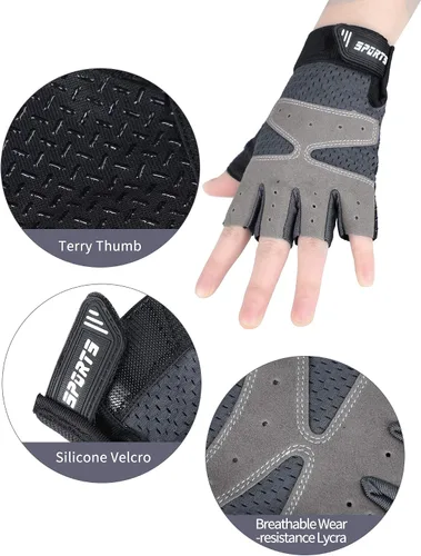 Vista 5 de SATINIOR 3 pares de guantes de medio dedo antideslizantes de gel para ciclismo, guantes de gimnasia ajustables para niñas y niños