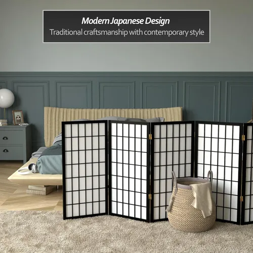 Vista 2 de Biombo portátil simple de 3 pies Biombo Shoji para dividir una cuarto, clásico diseño japonés, 4 tamaños y 6 colores, Madera, Negro