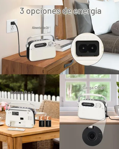 Vista 3 de PRUNUS J-130 Radio portátil AM FM, para papá y mamá, alimentación de CA, funciona con baterías/radio recargable para uso de emergencia, radios