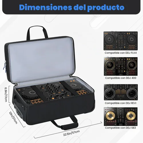 Vista 5 de Estuche para controlador de DJ con ruedas, bolsa de DJ rodante para DJ