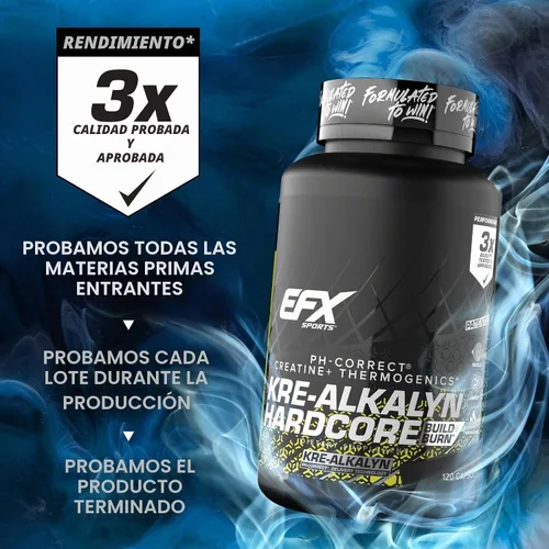 Vista 8 de EFX Sports Kre-Alkalyn Hardcore Suplemento termogénico de monohidrato de creatina con pH correcto, energía y fuerza, preentrenamiento 40