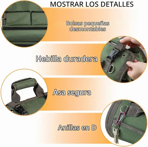 Vista 3 de Bolsa de herramientas enrollable, almacenamiento de herramientas suave portátil resistente con 2 bolsas desmontables, regalos para hombre, papá