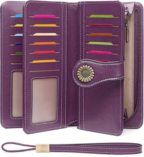 Vista 24 de SENDEFN Billeteras de cuero para mujer, tarjetero de crédito con bloqueo RFID, pulsera de gran capacidad with RFID Blocking, Large Capacity