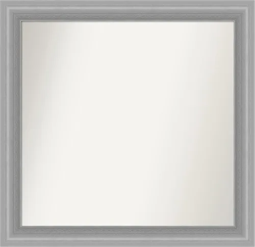 Vista 456 de Amanti Art Espejo de baño plateado para sobre el fregadero, 24 x 24 pulgadas, espejo cuadrado de peltre forjado a medida, marco de madera casual