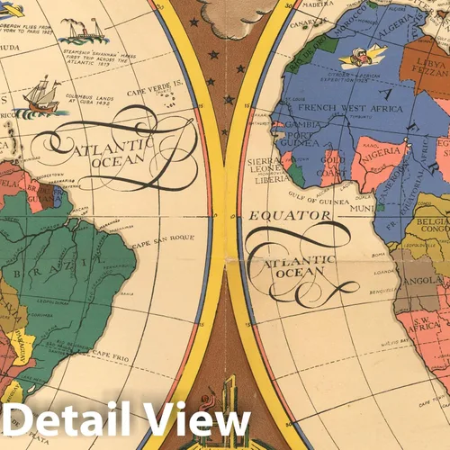 Vista 2 de Mapa histórico - El nuevo mapa del mundo, 1928, arte de pared vintage de 24 x 20 pulgadas