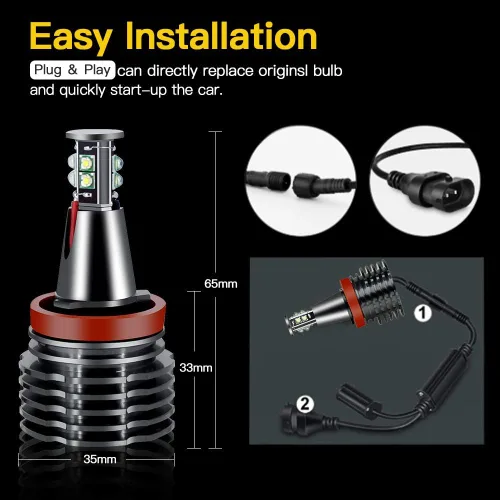 Vista 5 de H8 LED Focos de ojos de ángel con halo Compatible para BMW E60 E61 E63 E64 E70 E90 E92 E70 E71 E82 E87 E89 1 3 5 Series X5/6 Z4/7 Lámpara de xenón