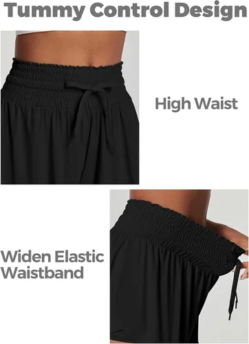 Vista 3 de IUGA Pantalones cortos deportivos para mujer, de cintura alta, con diseño de mariposa, con vuelo, para correr, entrenamiento, tenis, con bolsillos