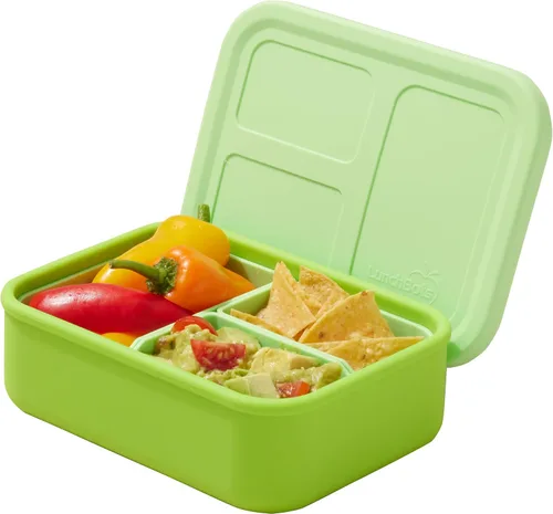 Vista 10 de LunchBots Build a Bento - Lonchera dividida de silicona platino de 28 onzas, color azul Azul solido