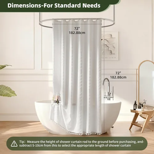 Vista 150 de Cortina de ducha Siiluminisoy de 36x72 beige, cortina de ducha de tela de tamaño pequeño, cortinas de ducha de tela con tufting, diseño chevron a