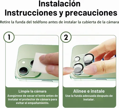 Vista 6 de Protector de lente de cámara compatible con iPhone 15 y 15 Plus, cubierta de cámara de vidrio templado de dureza 9H, Ultra HD, antiarañazos, fácil
