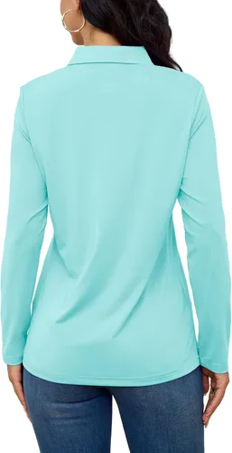Vista 2 de TACVASEN Camisas tipo polo para mujer, camisetas casuales de manga larga para golf