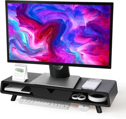 Vista 8 de Soporte de Monitor de Bambú Homerays, Elevador de Monitor sin Necesidad de Ensamblaje, Soporte de Monitor Exquisito con Cajón, Soporte de Monitor