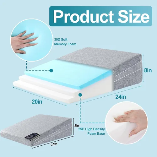Vista 2 de ROYALAY Almohada de cuña de cama ajustable para dormir, almohada de cuña inclinada triangular para reducir la presión, almohada de espuma
