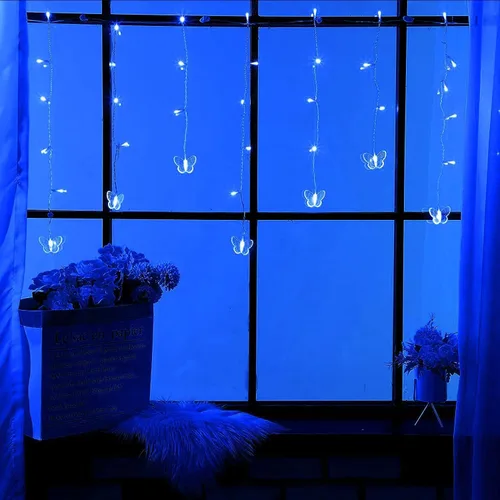 Vista 5 de Butterfly Curtain Lights 13ft 96 LED Twinkle Fairy Lights 8 Modes String Lights with Remote, Butterfly Hanging Decoration for Bedroom Dorm Wall