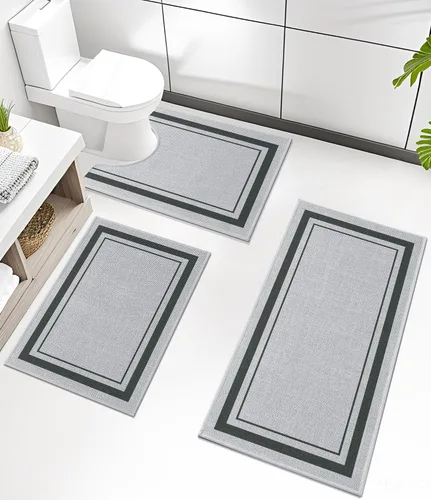 Vista 21 de chakme Juego de 2 alfombras de baño ultrafinas, absorbentes, antideslizantes, lavables a máquina, color beige oscuro, 17 x 24 pulgadas + tapete