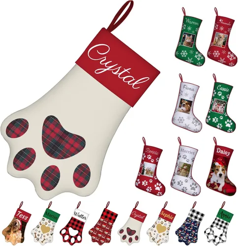 Vista 11 de Medias de Navidad de raza de perro personalizadas con texto de nombre, regalos de decoración de calcetines de Navidad personalizados para perros