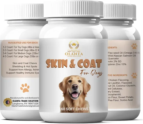 Vista 2 de Masticables suaves para piel y pelaje Omega para perros, quercetina, zinc y biotina para piel y pelaje de perros, suplemento de vitamina E