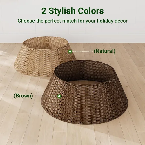 Vista 6 de Collar de mimbre para árbol de Navidad, cubierta de base de árbol PP marrón plano