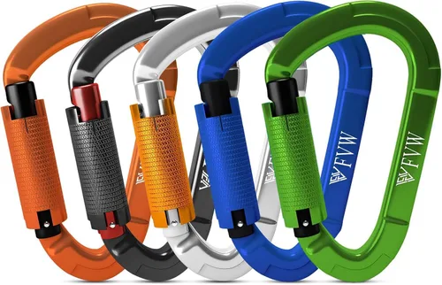 Vista 16 de FVW Mosquetones de bloqueo automático para escalada en roca, mosquetones profesionales de 25KN (5620 lbs) resistentes para rapel, columpio, rescate