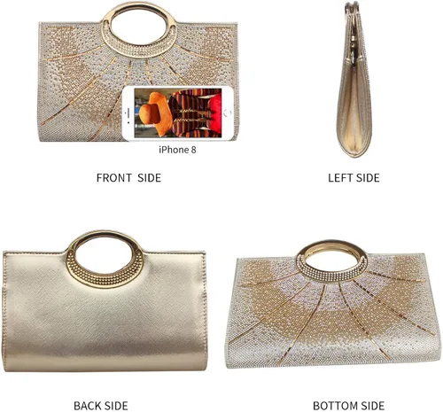 Vista 4 de GESU Bolsos de mano para mujer con diamantes de imitación para boda fiesta cóctel bolsos