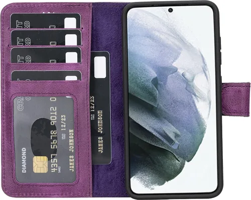 Vista 20 de HARDISTON Funda tipo cartera compatible con Samsung Galaxy S21, hecha a mano, de piel auténtica, cubierta magnética desmontable tipo flip con Negro