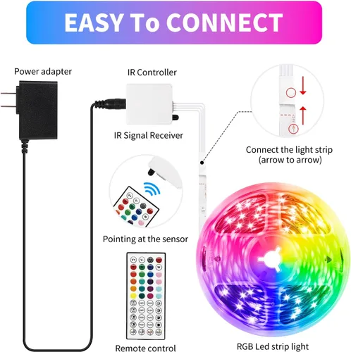 Vista 8 de Tira de luces LED, sincronización de música RGB, luces LED que cambian de color con control remoto y control remoto de aplicación inteligente, luces