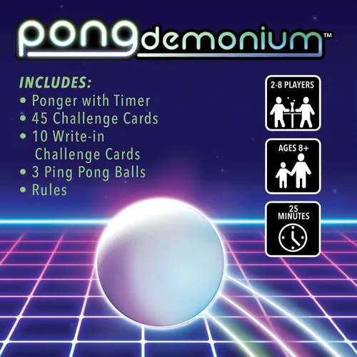 Vista 2 de MindWare Juego de fiesta Pongdemonium – Desafío de acción de ritmo rápido con temporizador, pelota rebotante y 55 cartas – Divertido juego