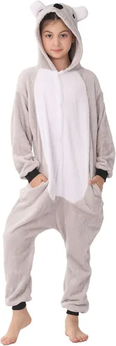 Vista 9 de Disfraz de animal para niños, pijama de franela para niños, cosplay, para niños y niñas, Halloween, cálido de felpa de una pieza, koala