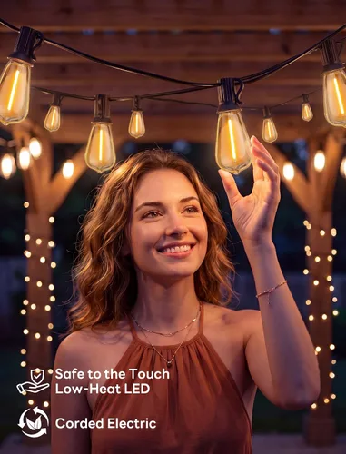 Vista 8 de 25FT LED Outdoor String Lights, ST38 Patio Lights Waterproof with 25 Shatterproof Edison Bulbs, Connectable Outside Hanging Light for Porch, Garden