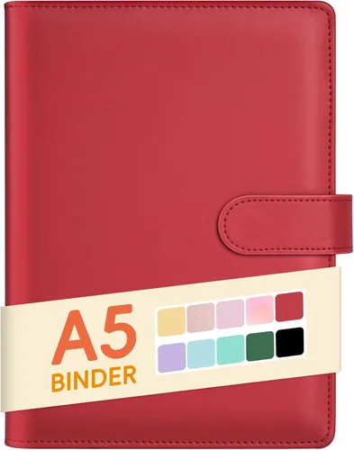Vista 8 de Sooez Carpeta A5 con 6 anillas, cubierta recargable para cuaderno, organizador pequeño de cuero, carpeta vacía para presupuesto, diario, soporte