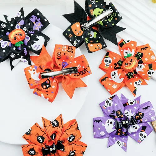 Vista 6 de Pinzas para el cabello de Halloween, pinzas para el cabello de murciélagos de calabaza, accesorios para el cabello del día de los muertos Estilo1