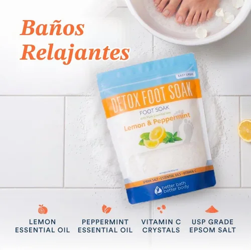 Vista 6 de Detox - Remojamiento para pies (2 libras) de sal de Epsom con aceites esenciales de limón y menta