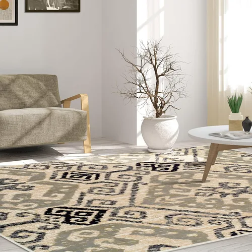 Vista 5 de Superior Altura del pelo de 0.315 in con respaldo de yute, hermoso patrón de damasco Ikat, alfombras tejidas de moda y asequibles, alfombra de 5 x 8