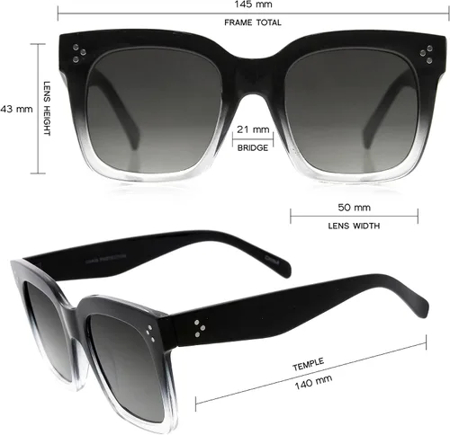Vista 62 de zeroUV - Gafas de sol cuadradas retro de moda de gran tamaño para mujer estilo vintage 1.969 pulgadas