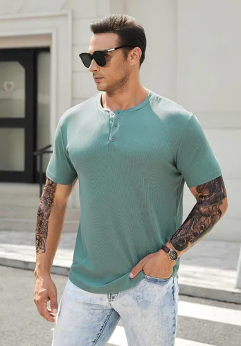 Vista 7 de JMIERR Camisas Henley para hombre con cuello redondo y botones