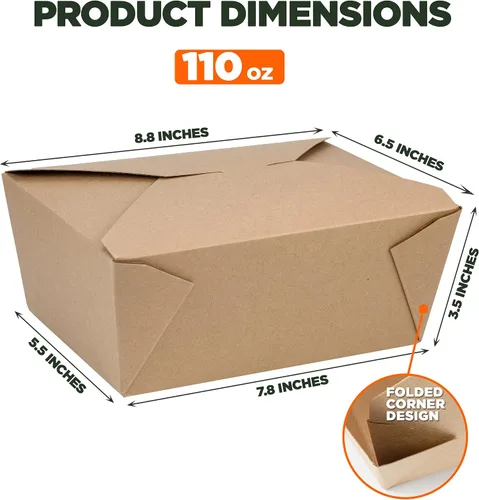 Vista 3 de Fit Meal Prep Paquete de 25 recipientes desechables de 110 onzas para llevar para microondas, cajas de papel kraft para llevar, contenedores