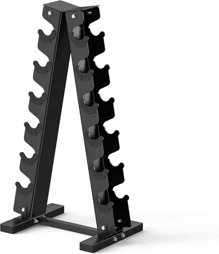 Vista 17 de HANDBODE Soporte de mancuernas A-Frame resistente para mancuernas, organizador de almacenamiento de metal que ahorra espacio, soporte resistente