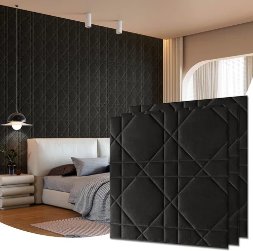 Vista 10 de Paneles de pared 3D de terciopelo para decoración de pared interior despegar y pegar, paneles de pared 3D con textura geométrica insonorizada