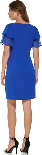Vista 4 de DKNY Vestido de cuello joya para mujer de longitud corta, Dp Cobalt