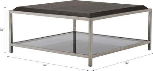 Vista 2 de Sagebrook Home Mesa de centro moderna con parte superior de madera, estante de vidrio templado y marco de acero inoxidable, mesa decorativa