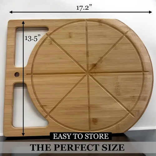 Vista 7 de Pala de Pizza de Madera 2 en 1 y Tabla de Cortar de Bambú Tabla de Pala de Pizza de Doble Agarre para Hornear, Espátula de Pizza y Tabla de Cortar