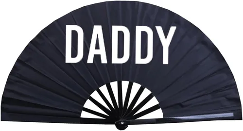 Vista 8 de Abanico plegable grande para rave, ventilador chino de Kung Fu Tai Chi para hombres y mujeres, festivales de boda, decoración de fiesta de Negro