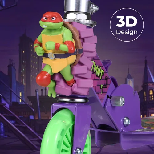Vista 8 de Monopatín de 2 ruedas con ruedas que se iluminan – Plegable, plataforma antideslizante, cómodo y suave para andar TMNT