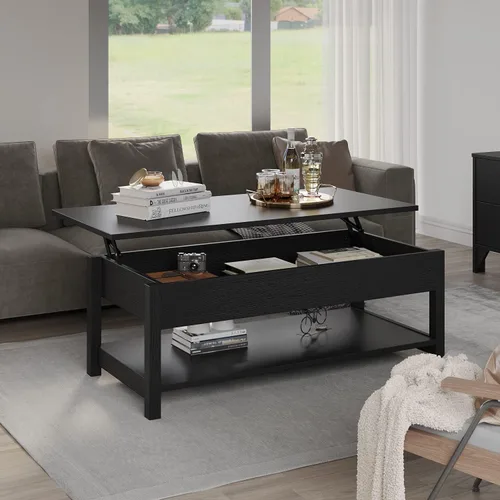 Vista 2 de Panana Mesa auxiliar elevable con compartimento oculto y estante abierto, mesa de té desplegable para sala de estar, 45.28 pulgadas de largo
