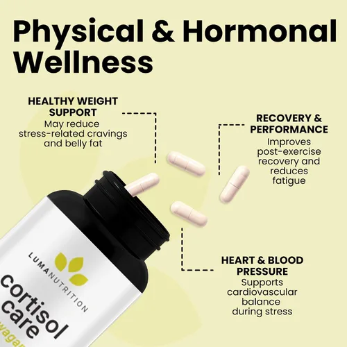 Vista 6 de Luma Nutrition Reductor y Gestor de Cortisol - Ashwagandha + L-Teanina - Suplementos de Cortisol para Mujeres y Hombres - Alivio del Estrés, Sueño