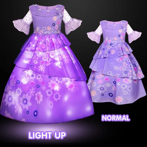 Vista 3 de UPORPOR Disfraz de Mirabel Isabella con luz para niña de Encanto para cumpleaños de 2 a 10 años