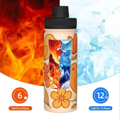 Vista 6 de Abstract flowers Printed Insulated Water Bottle, 18oz Stainless Steel Funny Travel Mug, Leakproof Hot & Cold for Sports, Gym, Hiking
