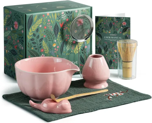 Vista 9 de Juego de Batidor de Matcha, Kit de Matcha Japonés de 7 Piezas que Incluye Tazón de Matcha con Pico, Batidor de Bambú, Soporte Chasen, Tamiz de Acero