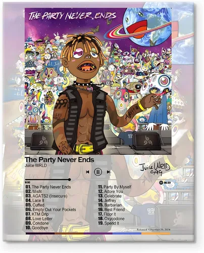 Vista 10 de Juice Wrld - Arte de Lienzo para Pared, Impresión de Póster de Portada de Álbum de Música, Póster de Rapero Cantante Arte Enmarcado, Arte de Lienzo